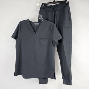 Mandala Scrub Set Women's Size S/XS Drawstring Pockets Bottom Medical Nurse Gray